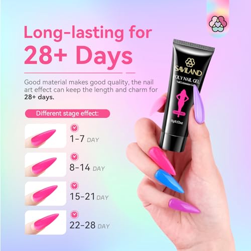 SAVILAND Poly Gel Nail Colors: 20 Colors Nail Extension Gel Kit Bright Rainbow Pink Purple Blue Color Collection Poly Gel Nail Kit for Daily Nail Art DIY Nail Salon Gift for Girls