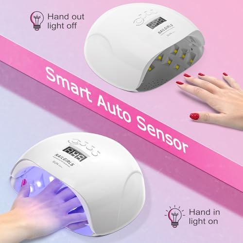 NAILGIRLS 150W UV LED Nail Lamp with Auto Sensor - Fast Curing Gel Polish Acrylic Nail Dryer, UV Nail Light 4 Timer Settings, 36 LED Beads and Automatic Sensor for Home Salon Use