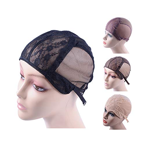 YANTAISIYU Wig Making Caps Double Lace Wig Caps for Making Wigs Adjustable Wig Cap Weave Caps for Making Wigs Hairnets (Black M)