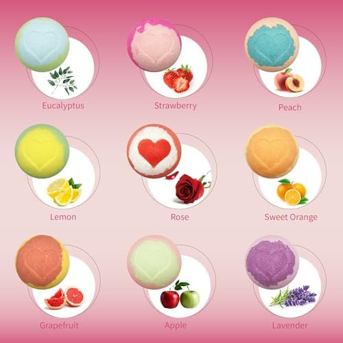 Bath Bombs for Kids with Surprise Inside, 9 Heart Imprint Kids Bath Bombs for Girls, Toddler Bath Bomb with Bracelets Inside, 3 4 5 6 7 8 Year Old Girl Birthday Gifts Christmas Stocking Stuffers