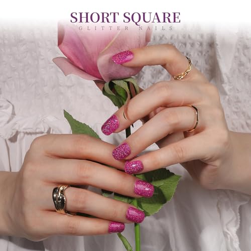 Teenitor Short Press on Nails,288PCS Glitter Square Press on Nails, Fake Nails, Short False Nails, Finger Nails