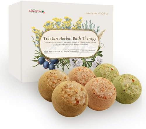 CheezhengHimalaya Tibetan Herbal Bath Therapy. Bath Bomb Gift Set, Tibetan Herbal Formula, Five Medicinal Nectars, Relaxing, Revitalizing, Essential Oils, Nourishing The Skin, Pack of 6