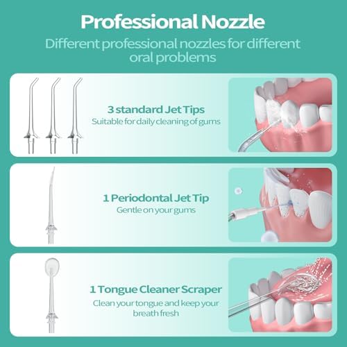 Water Flosser Teeth Cleaner, 4 Modes Rechargeable Portable Cordless Oral Irrigator 260ML Electric Dentel Flossers with DIY Strength, IPX7 Waterproof Travel Flossing Cleaning Picks for Home, Travel