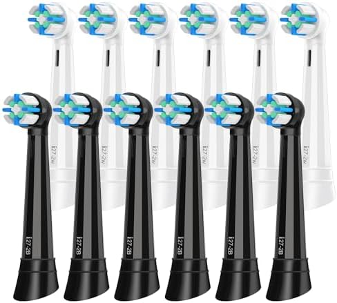 12 Pack Smart Cleaning IO Replacement Heads Compatible with Oral B iO 2 3 4 5 6 7 8 9 10 Series Electric Toothbrush, Brush Heads Compatible with Oral B iO Electric Handles (Black/White)