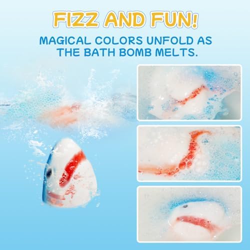 Shark Bath Bombs for Kids with Surprise Fishing Toy Set, 8 Fun Exploding Bath Balls & 9 Fishing Toys, Natural Handmade Organic Bubble Bath Fizzies, Ideal Birthday Holiday Christmas Gift for Boys Girls