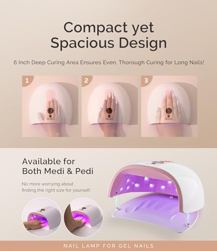 MelodySusie Cordless UV Nail Lamp with 3 Timers & Smart Sensor, P-Plus30G Rechargeable UV Light Cures All Gels, Especially Builder, Hard, Extension, Acrylic & Chrome Gel Polishes Pink