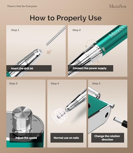 MelodySusie 35000RPM MM400C Nail Drill Professional, Rechargeable Cordless Nail File Portable Efile for Acrylic Gel Nails Remove, 8Pcs Nail Drill Bits, Low Noise Low Heat, Sparkle Plus, Green