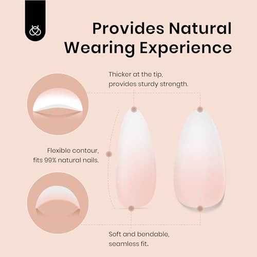 Beetles Ombre Press on Nails: 224 PCS Short Almond Gel Nail Tips, Pink Press ons Pre-applied Primer & Base Coat Glue on Nail Tips, No Need to File Fake Nails DIY Nails Gifts for Women