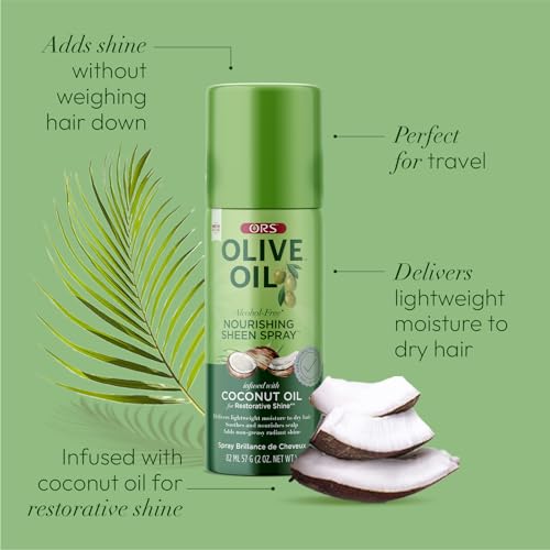 ORS Olive Oil Nourishing Sheen Spray Infused with Coconut for Restorative Shine Alcohol Free 2 Ounce (Pack of 2)