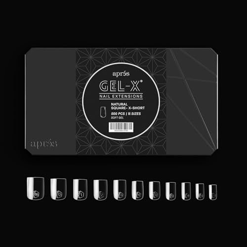 Apres Gel-X® Natural Square Extra Short Tip Box | 500pc Gel-X Tips, 11 Sizes 00-9, Premium Quality