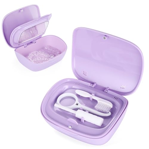 Double Layer Retainer Case With Mirror, Retainer Holder With Remover Tool And Cleaning Brush With Vent Holes Compatible With Aligner Case, Retainer Case,Orthodontic Supplies Case