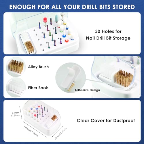 21pcs Nail Drill Bits Sets with Nail Drill Holder Case, 3/32 Inch Cuticle Electric Nail File & Ceramic Acrylic Gel Nail Bit Kit, Carbide Cuticle Remover Bits for Manicure Pedicure, Home Salon