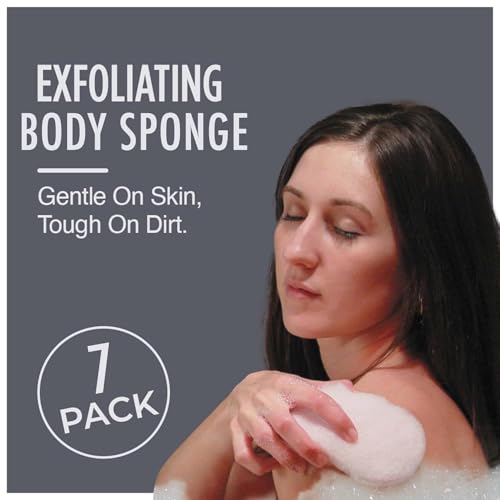HartFelt 7 Pack Body Exfoliation Beauty Box with Body Wash Scrubber | Super Soft Exfoliating Bath Sponges for Shower Women & Men | Chemical-Free Bathing Sponge Set for Dead Skin Removal | Gift Box