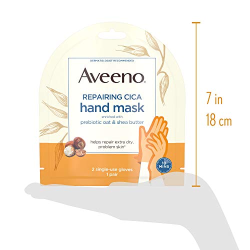 Aveeno Repairing Cica Hand Mask With Prebiotic Oat and Shea Butter, 6 Count