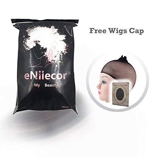 eNilecor Short Bob Hair Wigs 12" Straight with Flat Bangs Synthetic Colorful Cosplay Daily Party Wig for Women Natural As Real Hair+ Free Wig Cap (Light Pink)