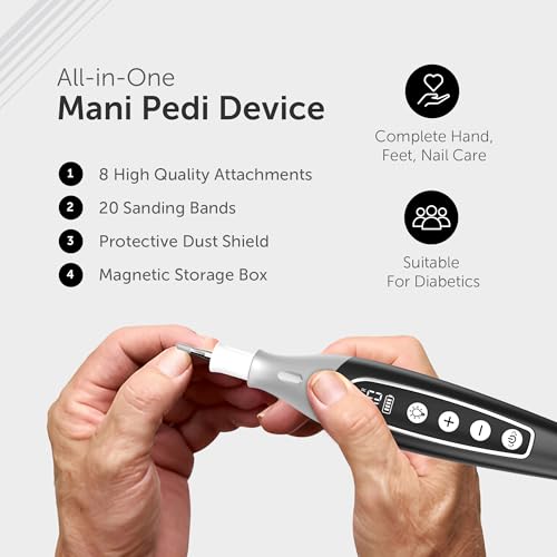 PediLux Pro Professional Manicure Pedicure Kit, Thick Toenail Grinder, Cordless Electric Nail File Drill, Toe Nail for Dremel Tool, Filer, Sander, Remove Callus for Humans, Men, Women, Seniors