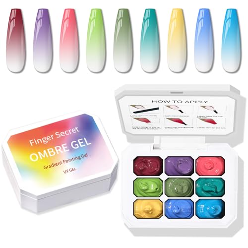 Sponge Pat Paint Nail Gel, 9 Colors Ombre Nails Gradient Gel Nail Blush Blooming Aura Nails Drawing Stripper Floral Painting Nail Art, No Wipe, UV/LED Curing (9 Colors J)