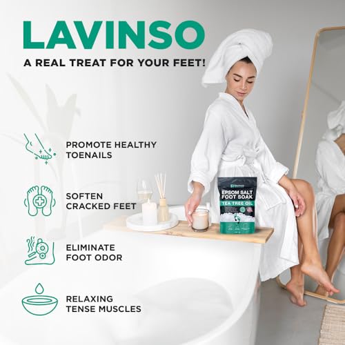 Tea Tree Oil Foot Soak with Epsom Salt - Made in USA - for Toenail Health, Athletes Foot, Stubborn Foot Odor, Softens Calluses & Soothes Sore Tired Feet - 1 LB