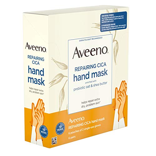 Aveeno Repairing Cica Hand Mask With Prebiotic Oat and Shea Butter, 6 Count