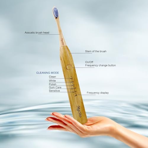 Electric Bamboo Toothbrush Sonic Toothbrush - 4 Replaceable Bamboo Brush Heads Eco-Friendly IPX7 Waterproof Electric Toothbrush, One-Button Switch Five-Mode Brushing