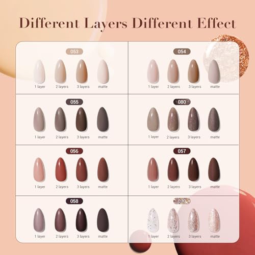 AZUREBEAUTY Brown Shades Champagne Glitter Nail Polish Set 8 Colors, Quick Dry Natural Nail Lacquer Strengthening Treatment Kit DIY Salon