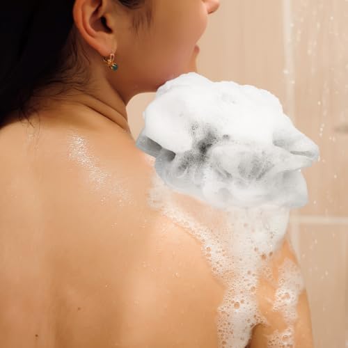 12 Pcs Travel Size Loofah Individually Wrapped, Small Shower Puff Bath Sponge Pouf Ball Bulk Mesh Bath Puff Mini Loofah Sponge with Case Bulk for Shower Care (25g,Colorful)