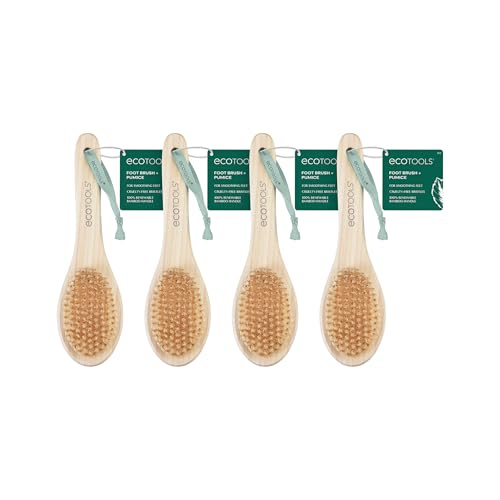 EcoTools Foot Brush + Pumice, Foot Scrubber Brush for Cleansing & Dead Skin Removal, Reveal Smooth, Soft Feet, Foot Brush for Shower & Bath, Eco-Friendly, Cruelty-Free Bristles, 4 Count