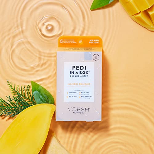 VOESH Pedi in a Box 4 Step Fruity Trio - 3 Pack of Mango Delight, Tangerine Twist & Vitamin Recharge Pedis, Home Pedicure, Vegan Foot Care, DIY Pedi