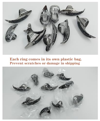 10 Pcs Halloween Costume Claws Fake Nails Ring Set, Bestga Gothic Punk 3 Sizes Crystal Full Finger Rings Paved Paw Bend Fingertip Fingernail Claw Girls Women Men Ring False Easy Long Nails (Black)