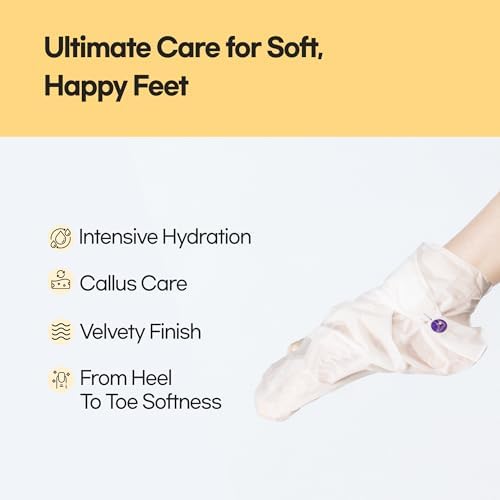 Epielle Hydrating Foot Masks 6 Pairs, Deep Moisturizing Socks for Dry Feet & Cracked Heels, Relieve and Soften with Shea Butter & Jojoba Oil, Korean Skin Care, Spa Set, Self Care Gifts for Women