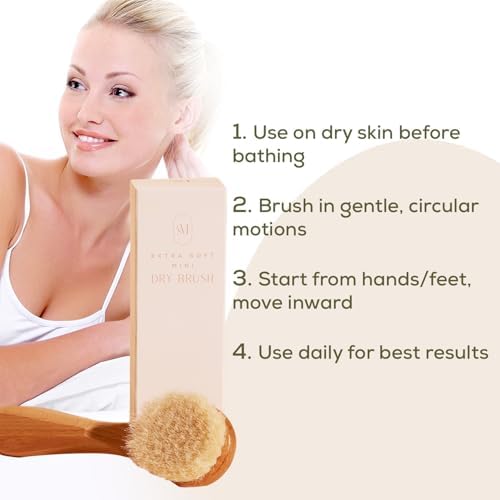 CSM Extra-Soft Mini Dry Brush for Sensitive Skin - Gentle Exfoliation with Natural Goat Hair Bristles, Improves Circulation & Boosts Radiance