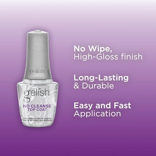 Gelish No-Cleanse Top Coat – High-Gloss Finish, Long-Lasting, Easy Application, UV/LED Compatible, Professional Gel Nail Polish Sealer