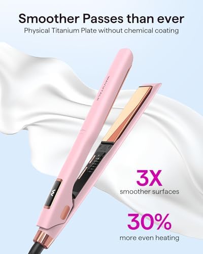Wavytalk Professional Flat Iron Hair Straightener and Curler 2 in 1, Titanium Flat Iron for One-Pass Wonder 10S Fast Heat Up, Glide & Shine Straightener with Dual Voltage (1.18 Inch)
