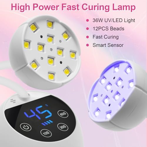 CGBE UV LED Nail Lamp, 36W Mini Cordless Flash Cure Lamp, USB Rechargeable Goosenecks LED Nail Light for Gel Nails with 4 Timers & Auto Sensor for Salon Home DIY Use, White