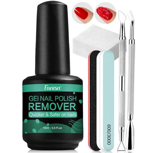 Gel Nail Polish Remover Kit with Tools, 15ml No Soak or Foil Needed, Fast Removal in 2-5 Minutes, Includes Cuticle Pusher & Nail File, Safe for Home DIY