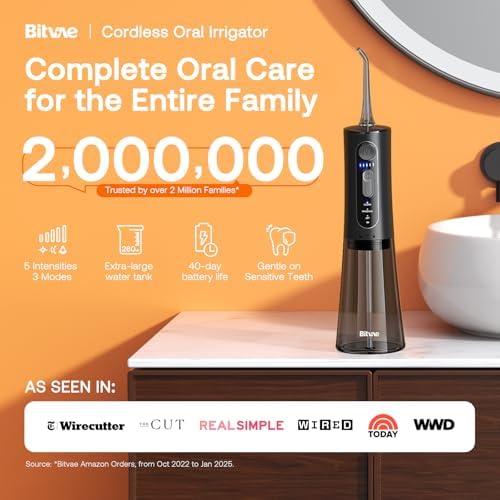 Water Dental Flosser Teeth Pick: Bitvae 2 Pack Portable Cordless Oral Irrigator, 3 Modes 5 Intensities, Rechargeable Water Dental Picks for Cleaning with 12 Tips, Travel Irrigation Cleaner for Teeth