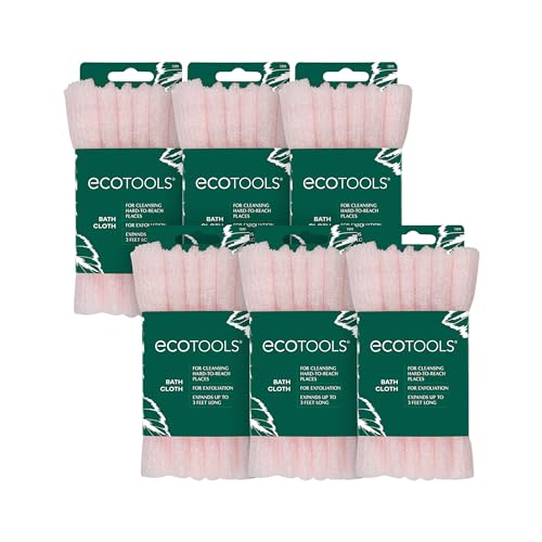 EcoTools Bath Cloth, Exfoliating Washcloth For Shower & Bath, Expands Up To 3 Feet, Remove Dry Skin, Body Scrubber For Exfoliation & Deep Cleansing, Eco Friendly & Cruelty-Free, Pink, Pack of 6
