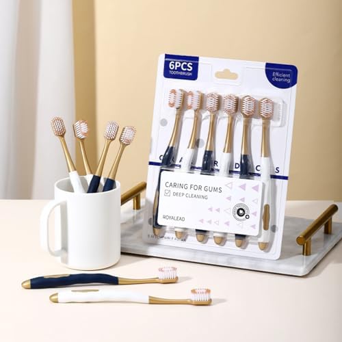 Upgraded Adult Wide Head Soft Hair Manual Gingival Cleaning Toothbrush, Adult Manual Toothbrush Set (6 Pieces Per Box), All-Round Care of Teeth and Gums, Stylish Appearance (1 Set)