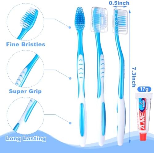 30 Set Toothbrush and Cover Travel Kit Bulk with Toothpaste Individually Wrapped Travel Size Toothbrush Set Soft Bristles Resealable Portable and Reusable Bag for Homeless Hotel Home Charity