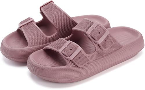 WHITIN Slides for Women Men Double Buckle Adjustable Thick Sole Pillow Slippers Bathroom Sandals
