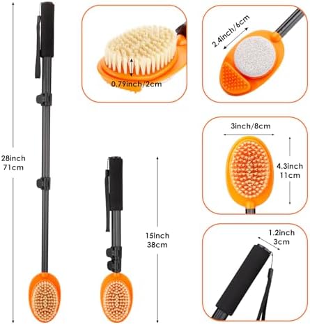 Foot Scrubber with Pumice Stone, 3 in 1 Adjustable Aluminum Tube 15”-28” Shower feet Dead Skin Remover, Foot Cleaning Brush for Seniors,Elderly, Disabled Men and Women
