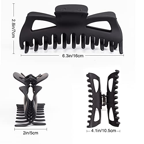 Extra Large Claw Clips for Thick Hair, 6.3 Inch Strong Hold Matte Jumbo Accessories for Women Long Curly Hair Cute Nonslip Big Jaw Clip French Giant Hair Clip 4 Pack (Black, Brown leopard)