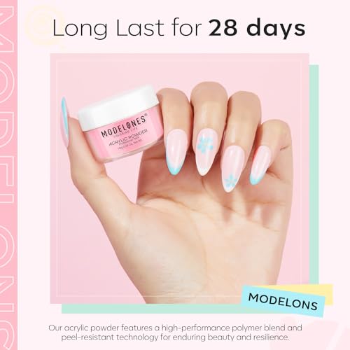 Modelones Pink Acrylic Powder Kit - 6 Colors Pastel Yellow Blue Purple Macaron Spring Cover Powder for Nail Art Extension - No Lamp Needed (A3-PearlyMint Frost)