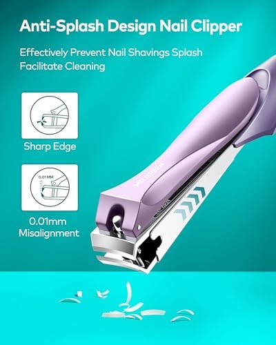 MR.GREEN Nail Clippers with Nail File,Anti Splash Nail Clipper Set for Thick Nails,Medical Grade Stainless Steel Professional Nail Cutter,Sharp and Durable fingernail Clipper for Men and Women(Purple)