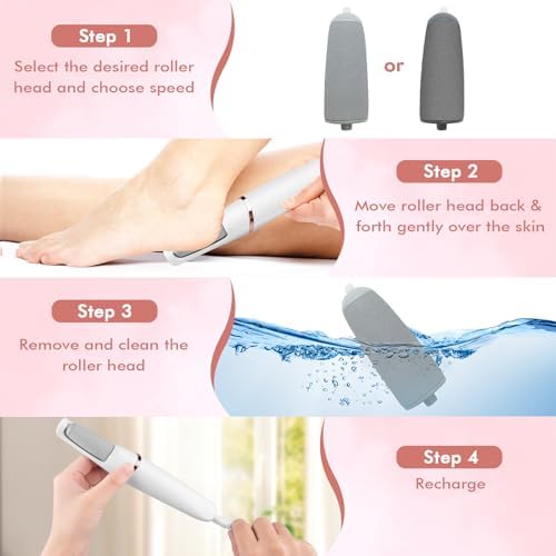 Electric Foot File and Callus Remover,Professional Pedicure Tools for Dry, Calluses, Dead, Cracked, Hard Skin,Equipped with 2 Grinding Heads and 1 Cleaning Brush
