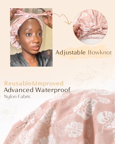 Yanibest Shower Cap for Women Reusable Waterproof, Adjustable Non-Slip Shower Hair Cap, Washable Bath Hat for Long Hair