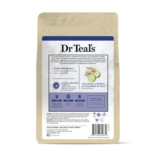 Dr Teal's Epsom Salt Magnesium Soak, Sensitive Skin with Colloidal Oatmeal & Cucumber, 3 lbs (Pack of 4)