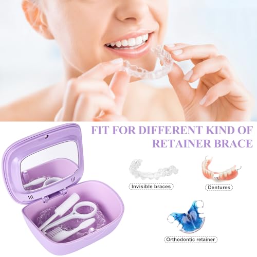 Double Layer Retainer Case With Mirror, Retainer Holder With Remover Tool And Cleaning Brush With Vent Holes Compatible With Aligner Case, Retainer Case,Orthodontic Supplies Case