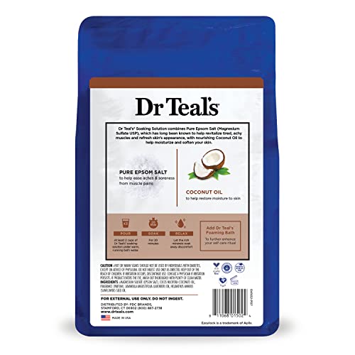 Dr Teal's Epsom Salt Magnesium Soak, Nourish & Protect with Coconut Oil, 3 lbs (Pack of 4)