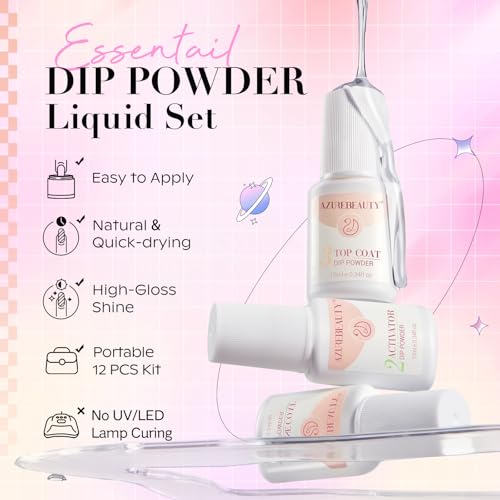 AZUREBEAUTY 30Pcs Dip Powder Nail Kit with Matte Top Coat, 8 Neutral Nude Lilac Colors, Starter Set